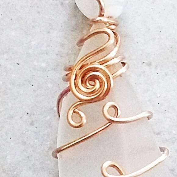 Wire Wrapped Tumbled Glass & Fire Agate Pendant! Unique One-of-a-kind - Picture 5 of 8